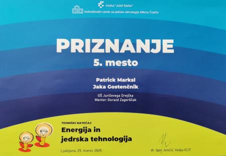 Velik uspeh učencev OŠ Juričevega Drejčka na natečaju Energija in jedrska energija (3)